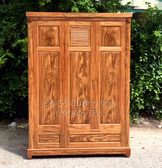 Tủ Aó Gỗ Hương Xám Mẫu Chớp Nón 3 Cánh - 1m6