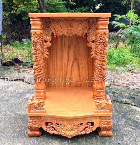 Bàn Thờ Ông Địa Thần Tài Gỗ Gõ Đỏ 60cm Cột 10  