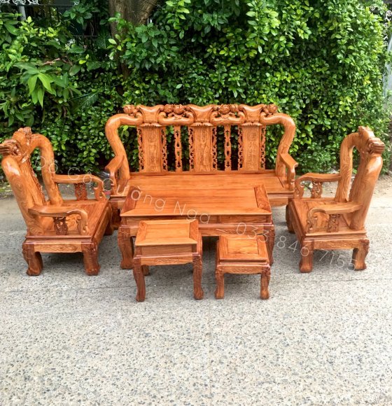 Bộ Salon Gỗ Hương Vân Tay 12 - 6 Món - Trạm Đào 