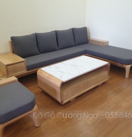 Bàn Ghế Gỗ Góc L Gỗ Sồi Nga Kèm Nệm - 2m8x1m8