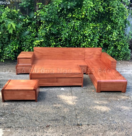 Bộ Bàn Ghế Sofa Gỗ Xoan Đào Chân Cuốn 2m8x1m9 - Vế Phải 