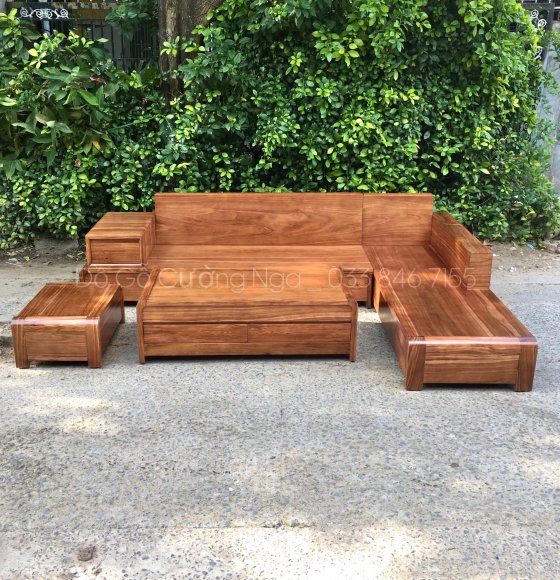Bộ Sofa Gỗ Góc Hương Xám Hiện Đại Chân Cuốn 2m7x1m9 