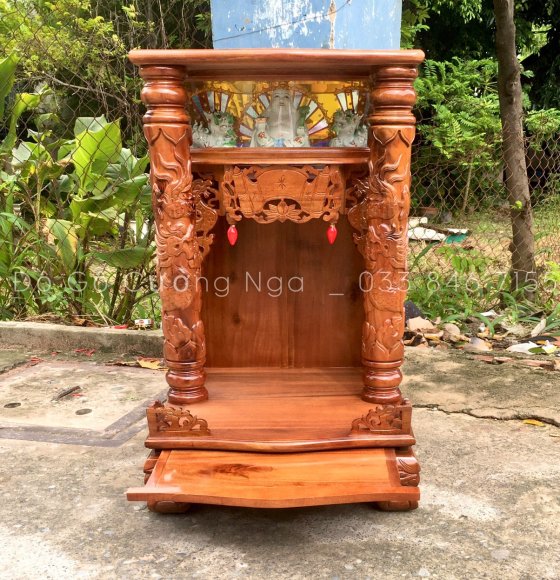 Bàn Thờ Ông Địa Thần Tài Gỗ Tràm 56cmx88cm - Hộp Đèn
