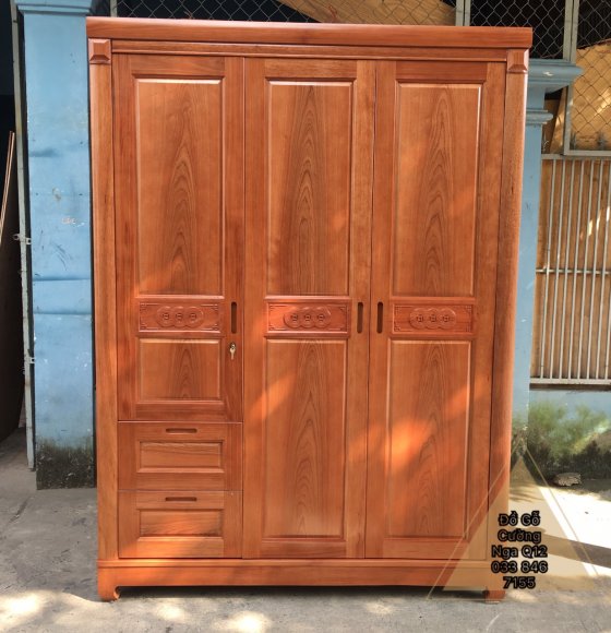 Tủ Aó Gỗ Xoan Đào Mẫu Đồng Tiền 3 Cánh - 1m6