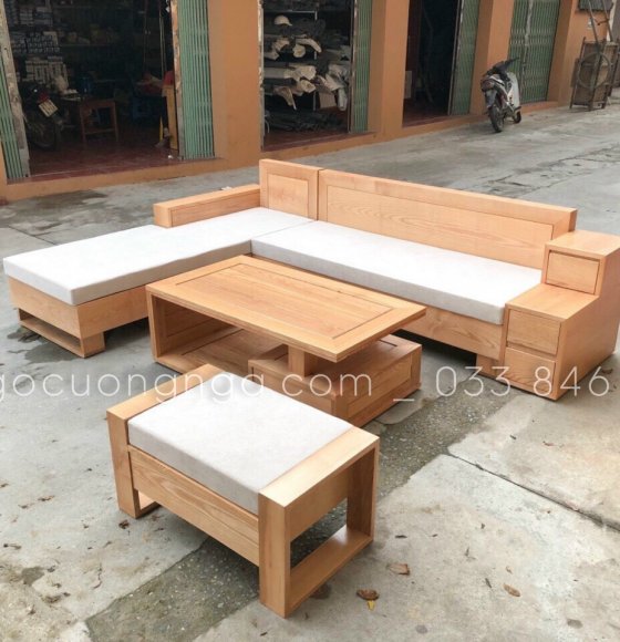 Bộ Bàn Ghế Sofa Góc Gỗ Sồi Nga Hiện Đại Kèm Nệm  2m7x1m9 
