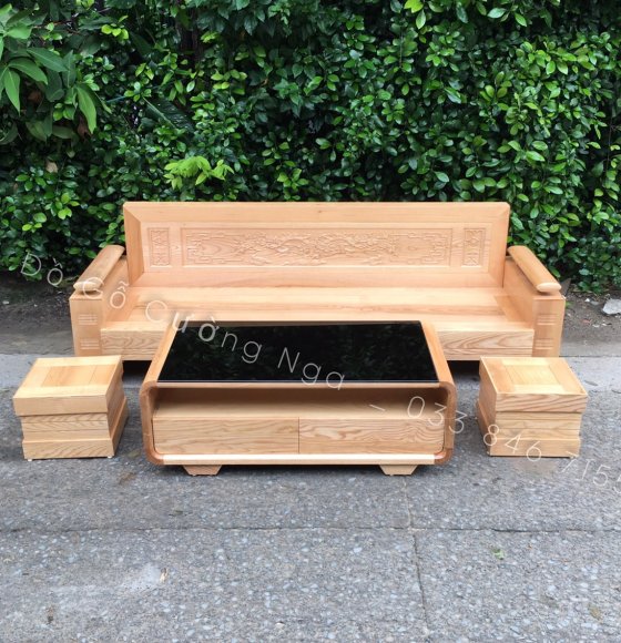 Bộ Bàn Ghế Sofa Gỗ Sồi Nga 2m - Bàn Cong
