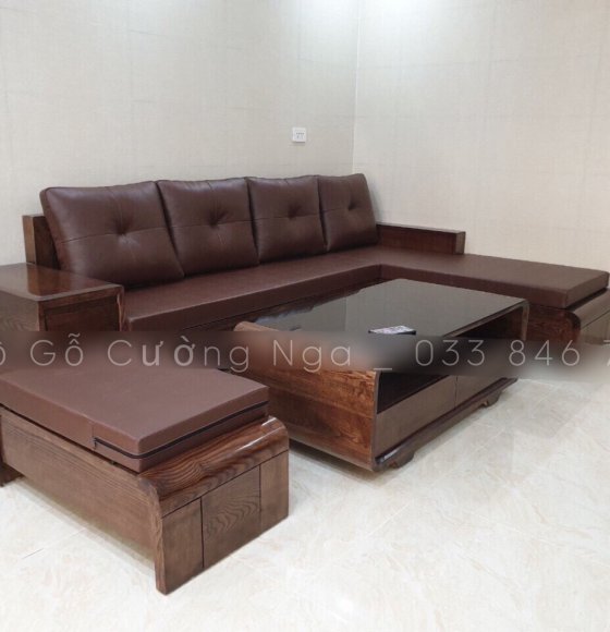 Bộ Bàn Ghế Sofa Gỗ Sồi Nga Lau Màu Óc Chó - 2m8x1m9 