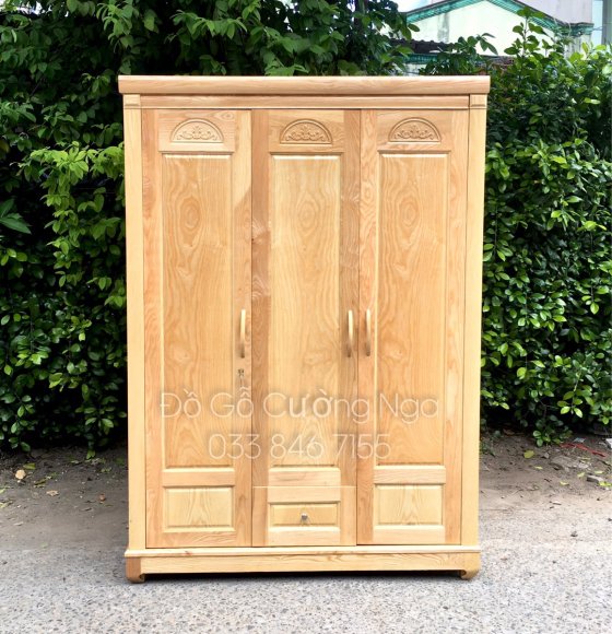 Tủ quần áo gỗ sồi nga 3 cánh 1m6 mẫu hoa vòm