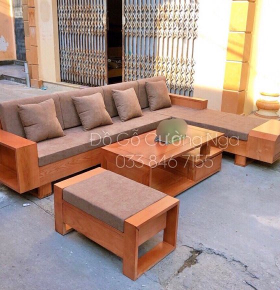 Bộ Bàn Ghế Sofa Gỗ Sồi Nga 2m7x1m9 Hiện Đại Kèm Nệm 