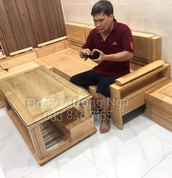 Bộ salon góc chữ L gỗ sồi nga giao khách Bình Hưng Hòa 