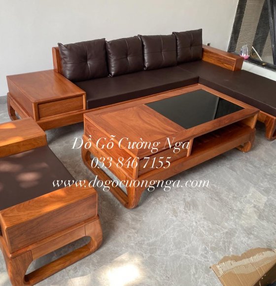 Bộ Bàn Ghế Sofa Gỗ Gõ Đỏ Góc L Hiện Đại 2m8x1m8 Kèm Nệm - Vế Phải 