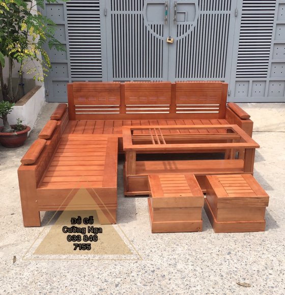 Bộ Bàn Ghế Sofa Gỗ Sồi Đức Tay Trứng - CD 2mx1m8 