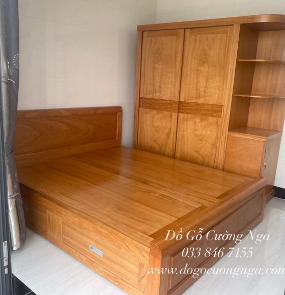 Bộ Giường Tủ Quần Áo Gỗ Gõ Đỏ Hiện Đại 