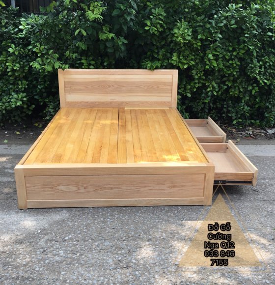 Giường Gỗ Sồi Nga 1m6 có ngăn kéo - Phản Thưa