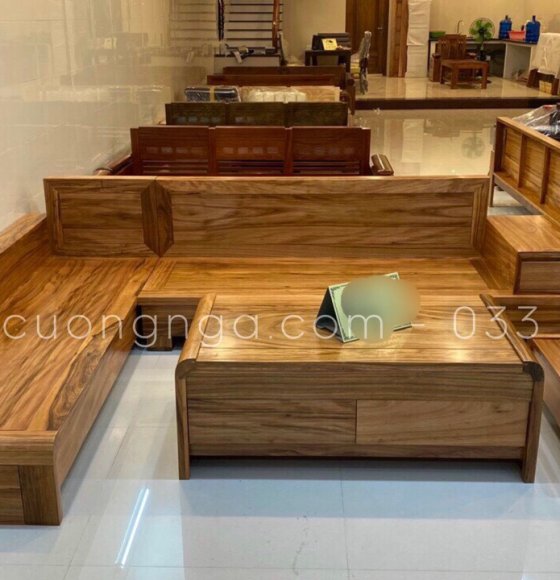 Bộ Sofa Gỗ Góc Hương Xám Hiện Đại Chân Cuốn 2m7x1m9 SF 140
