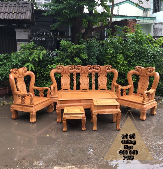 Salon Gỗ Gỗ Đỏ Mẫu Đào Tay 12 Bàn Hộp