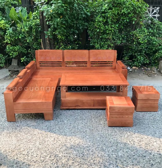 Bàn Ghế Góc Gỗ Sồi Nga Mặt Liền Tay Trứng - 2mx1m8