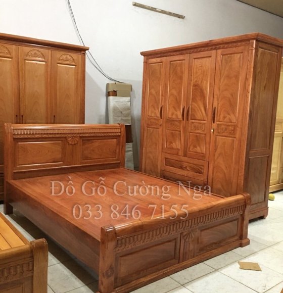 Bộ phòng ngủ giường tủ áo gỗ Hương Đá giao khách hàng tại Tân Bình
