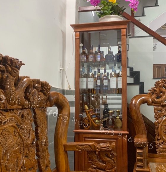 Tủ rượu vuông 65cm gỗ Xoan Đào giao khách ( Thạnh Xuân ) 