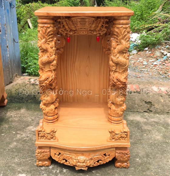 Bàn Thờ Ông Địa - Thần Tài Gỗ Gõ Đỏ 60cmx98cm Cột 12 