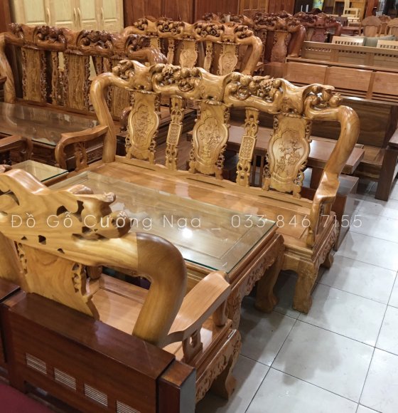 Bộ salon gỗ Gõ Đỏ tay 12 giao khách ( Long An )