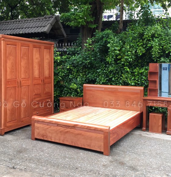 Combo Bộ phòng ngủ gỗ Xoan Đào ( giường vạt - gương zz)