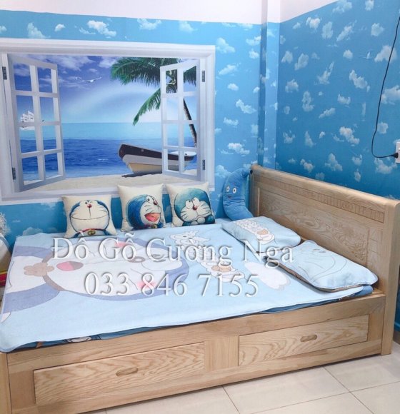 Giường ô kéo gỗ sồi nga giao khách hàng tại ( Thới An Quận 12 ) 