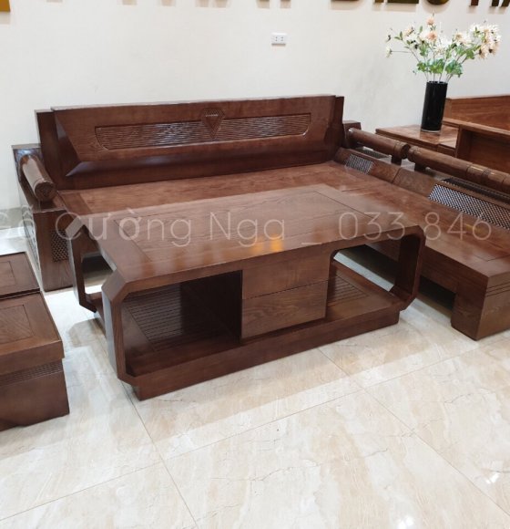 Bộ Bàn Ghế Sofa Góc L Gỗ Sồi Nga 2m35x2m - mẫu Kim Cương