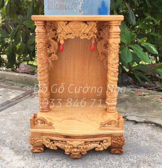 Bàn Thờ Ô Địa Thần Tài Gỗ Gõ Đỏ 48x68 