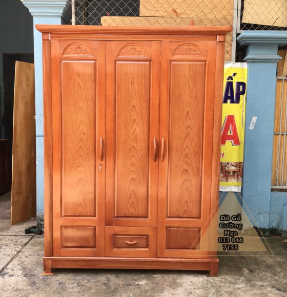 Tủ Aó Gỗ Xoan Đào Mẫu Hoa Vòm 3 Cánh - 1m6