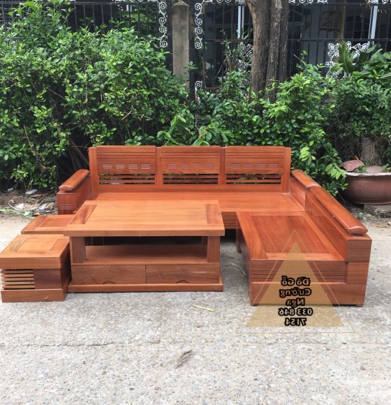Bàn Ghế Góc Gỗ Xoan Đào Mặt Liền 2m1x1m65