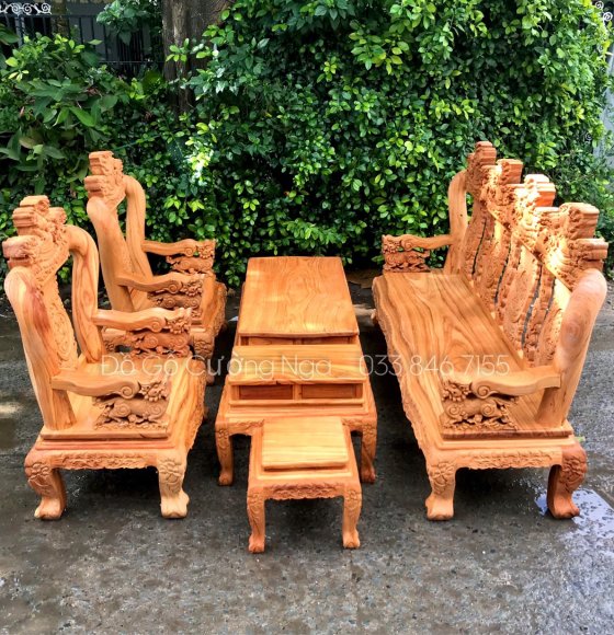Bộ Salon Gỗ Gõ Đỏ Tay 12 Trạm Nghê Đỉnh 