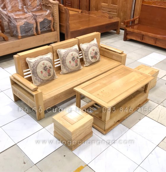 Bộ Bàn Ghế Sofa Gỗ Sồi Nga 2m Kèm Gối Tựa 