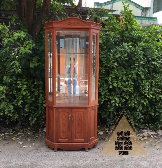 Tủ Rượu Góc 60cm Phào Cong Gỗ Xoan Đào