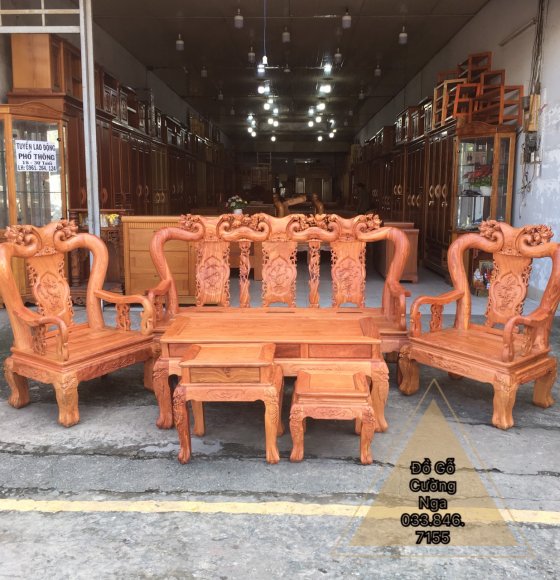 Salon Gỗ Hương Đá  Mẫu Đào Chim Tay 10 - 6 Món