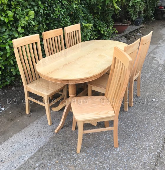 Bộ Bàn Ăn 6 Ghế Gỗ Sồi Nga - Mẫu Ô Van Ghế Năm Lan 