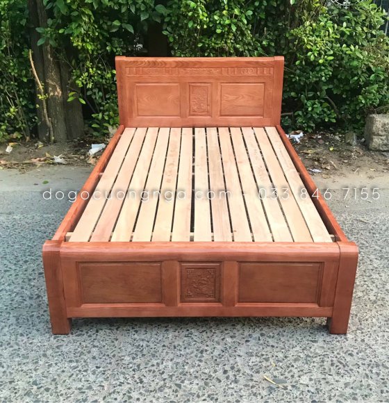Giường gỗ Sồi Nga 1m2x2m màu cánh gián vạt thưa 