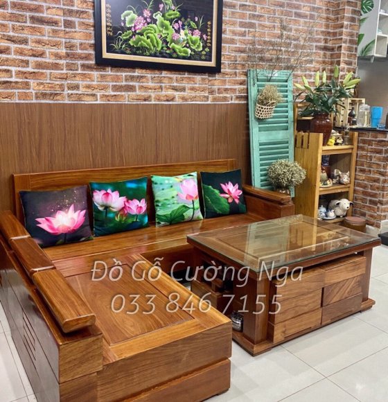 Bàn ghế salon góc gỗ hương xám + tủ giày dép giao khách ( P.Thới An Q12 ) 