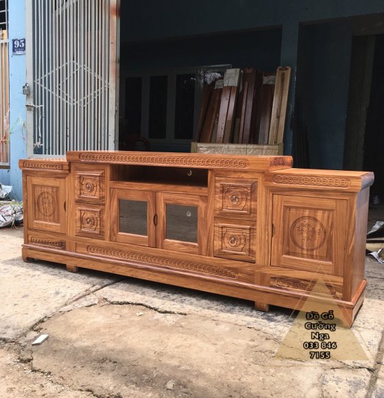 Kệ TiVi Gỗ Hương Xám 2m2 Mẫu Giả Cổ 