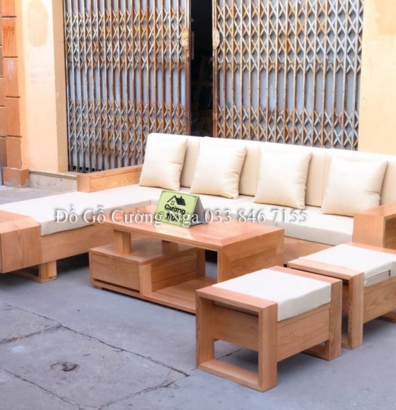 Bộ Bàn Ghế Sofa Góc Gỗ Sồi Nga Hiện Đại Kèm Nệm  2m7x1m9