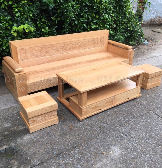 Bộ Bàn Ghế Sofa Gỗ Sồi Nga 2m3 - Chân Hộp Đục Cảnh  