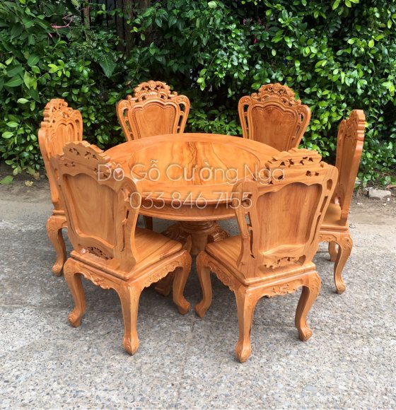 Bàn Ăn Gỗ Gõ Đỏ 6 Ghế - Bàn Tròn Ghế Lu y 