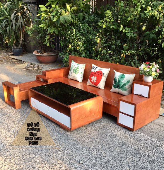 Bàn Ghế Sofa Gỗ Sồi Nga Mẫu Ô Kéo Sườn 2m3 