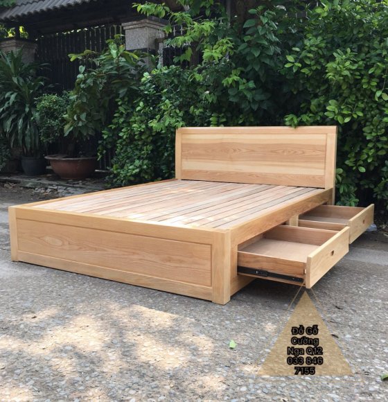 Giường Ngủ Ngăn Kéo Gỗ Sồi Nga Vạt Lan Giá Rẻ Bền Đẹp 