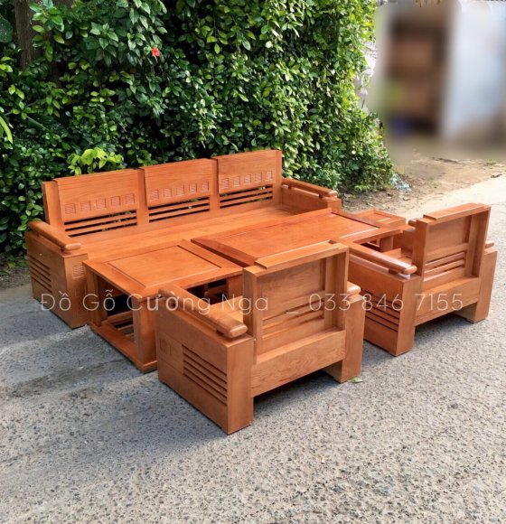 Bộ Bàn Ghế Sofa Gỗ Sồi Nga - Đối Trứng - 7 Món