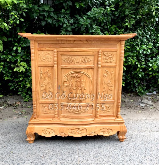 Tủ Thờ Gỗ Gõ Đỏ 1m27 - Trạm Cánh Cong 