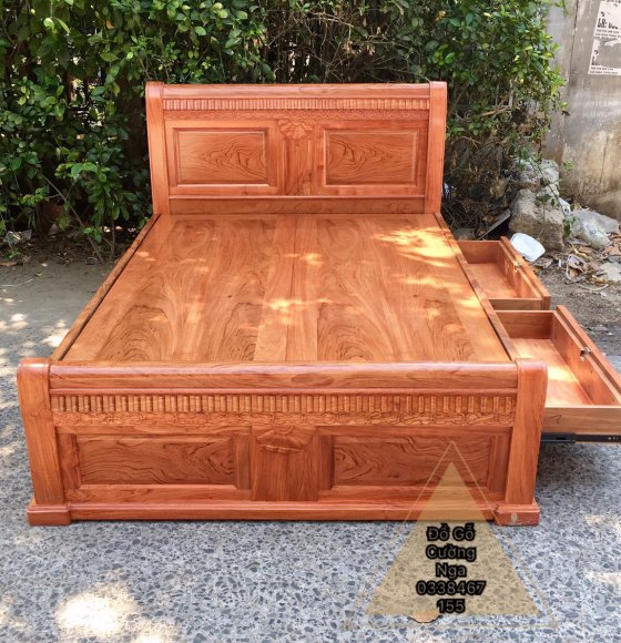 Giường Ô Kéo Gỗ Hương Đá Mẫu Quạt - Phản Liền 