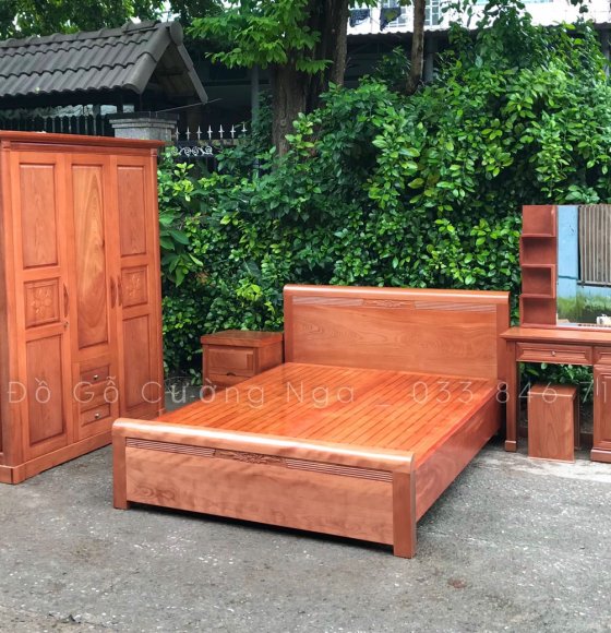Bộ giường tủ quần áo gỗ Xoan Đào cao cấp - Mẫu hoa thị zz