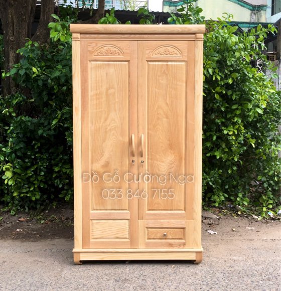 Tủ quần áo gỗ sồi nga 2 cánh mẫu hoa vòm 
