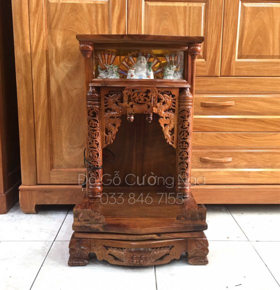 Bàn Thờ Ô Địa - Thần Tài Gỗ Tràm Bông Vàng 50cmx81cm